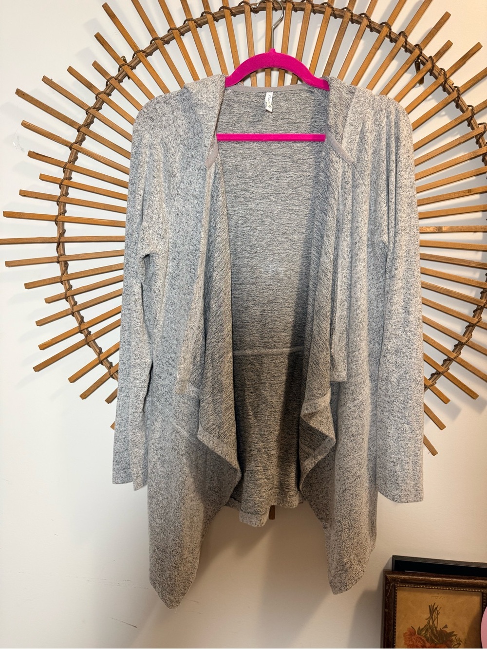 A Supply Women’s Draped Front Heathered Gray Cardigan w/ Hood Lounge Cozy Casual